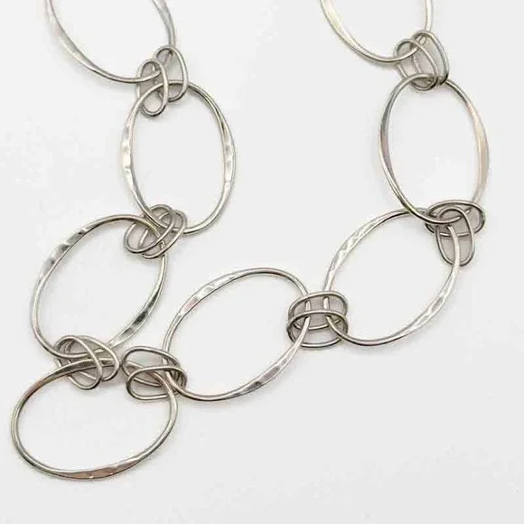 Robert Lee Morris Sterling Silver Necklace Wide Hoops ~36" Signed RLM Studio - Picture 6 of 12